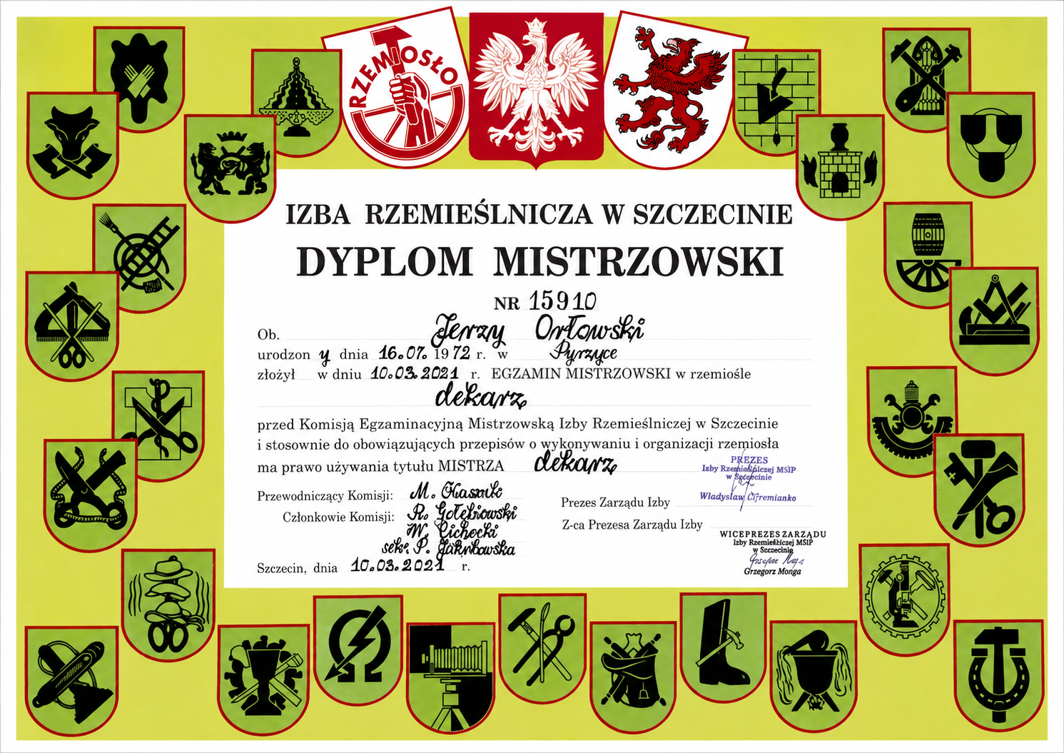 Certyfikat i dyplom Jerzego Orłowskiego - dokument 05